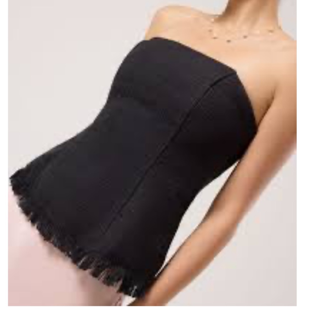 New STAUD Black Textured Tweed Strapless Top